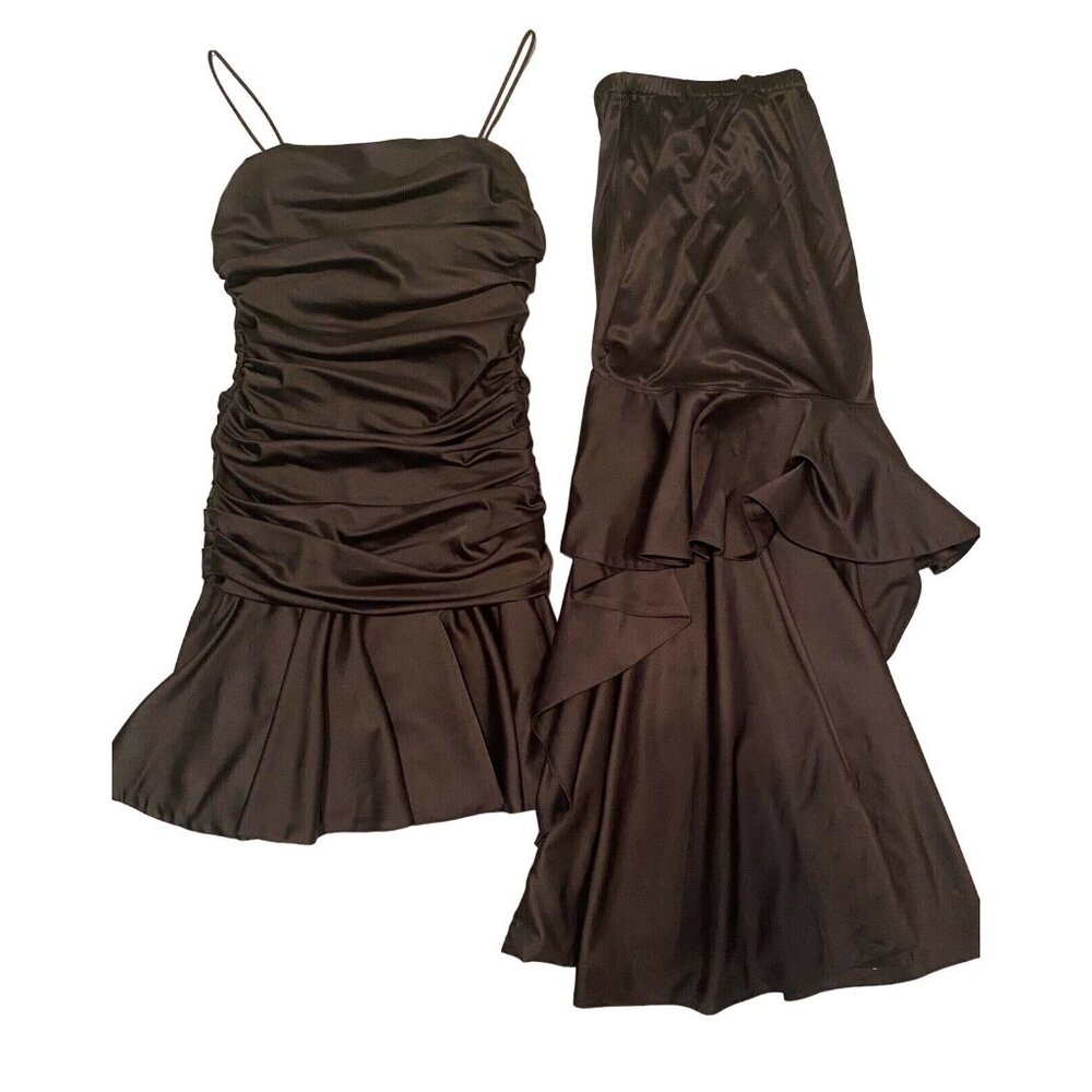 VTG 80’s Lillie Rubin 8 10 Formal Dress Gown Detachable Skirt Black Satin Party